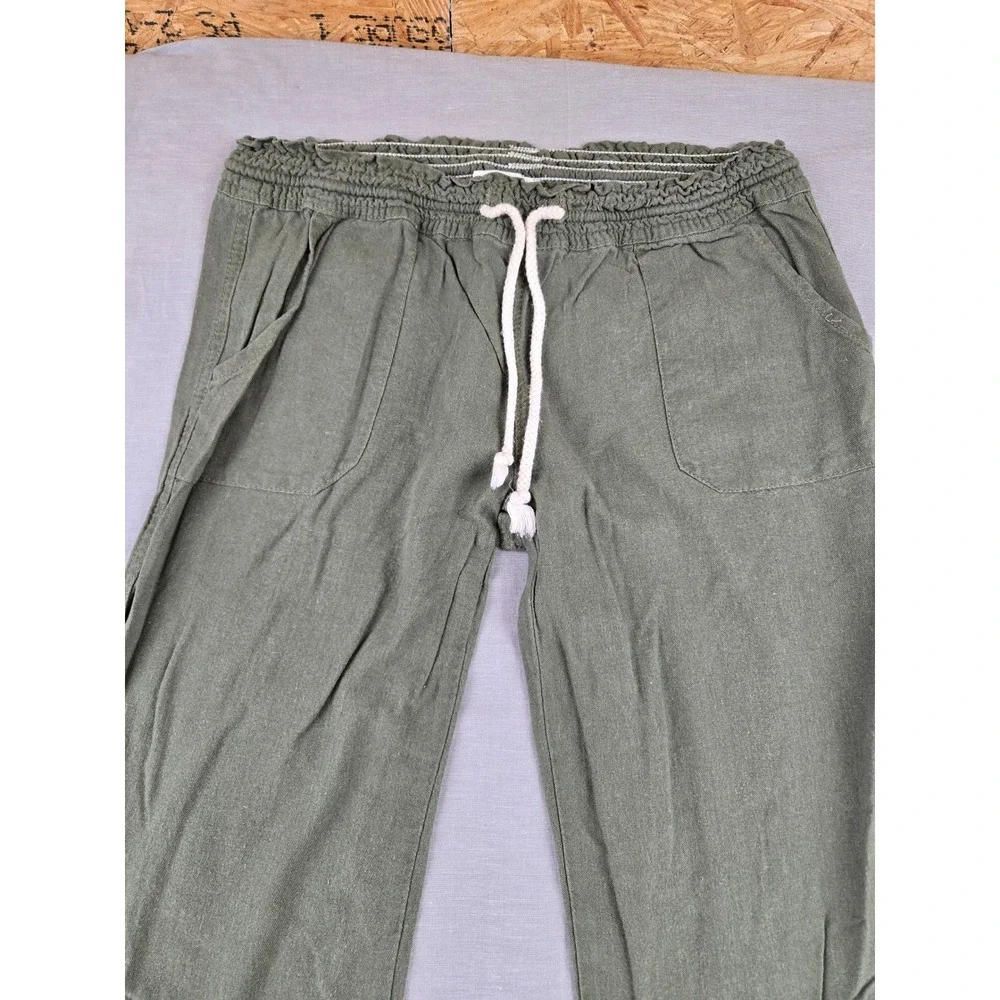 Cali 1850 Womens Medium Olive Green Linen Blend Wide Leg Drawstring Pants 2108 - Picture 9 of 11